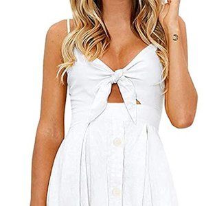 FANCYINN Womens Floral Prints Tie Front Button Down Spaghetti Strap Midi Dress